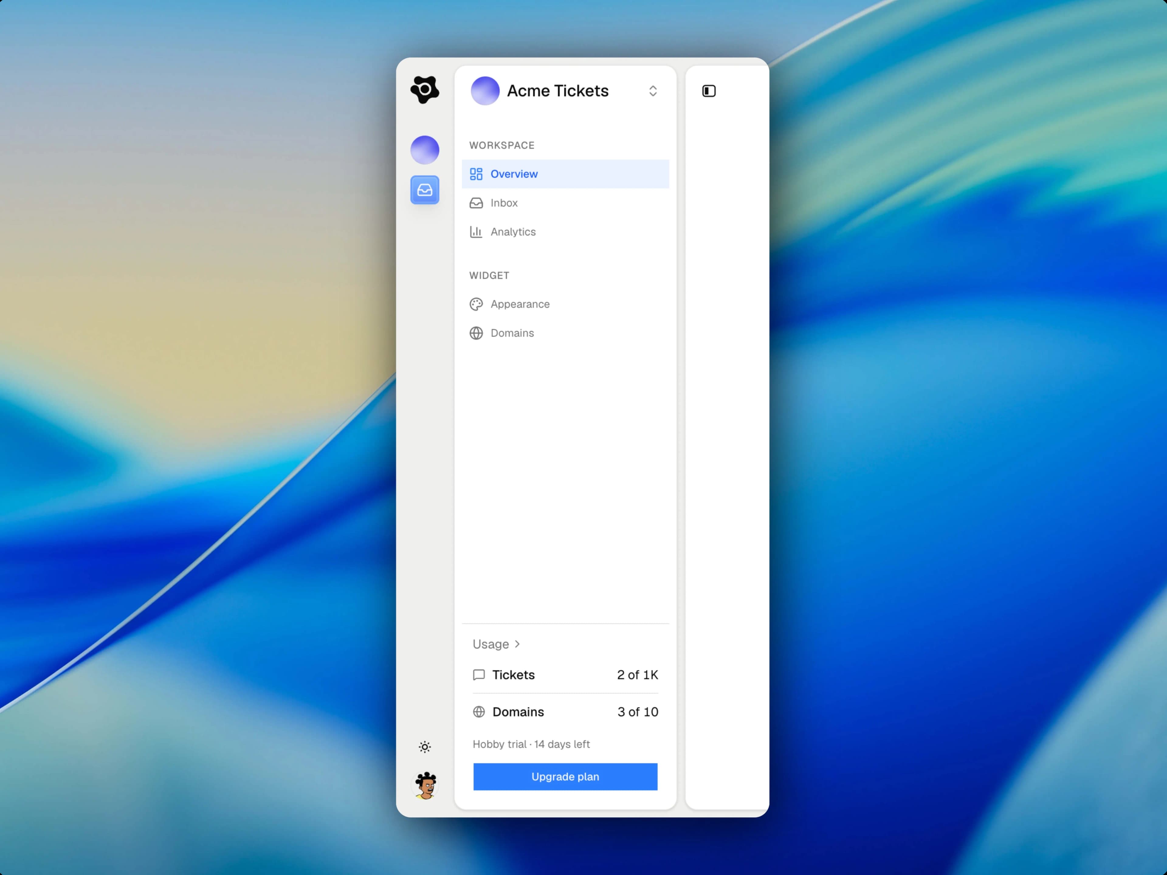 Customer-support application sidebar