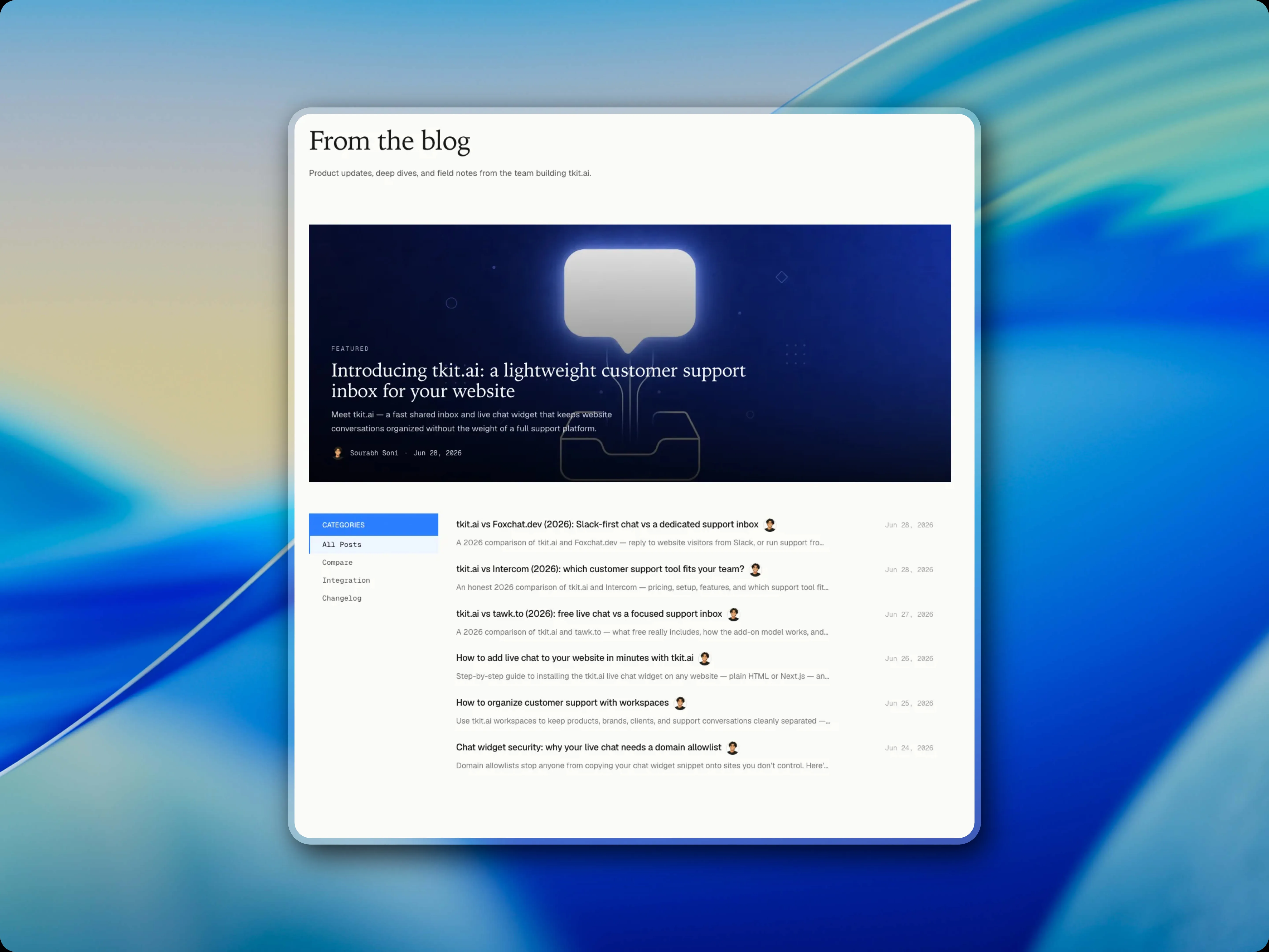 Blog listing interface