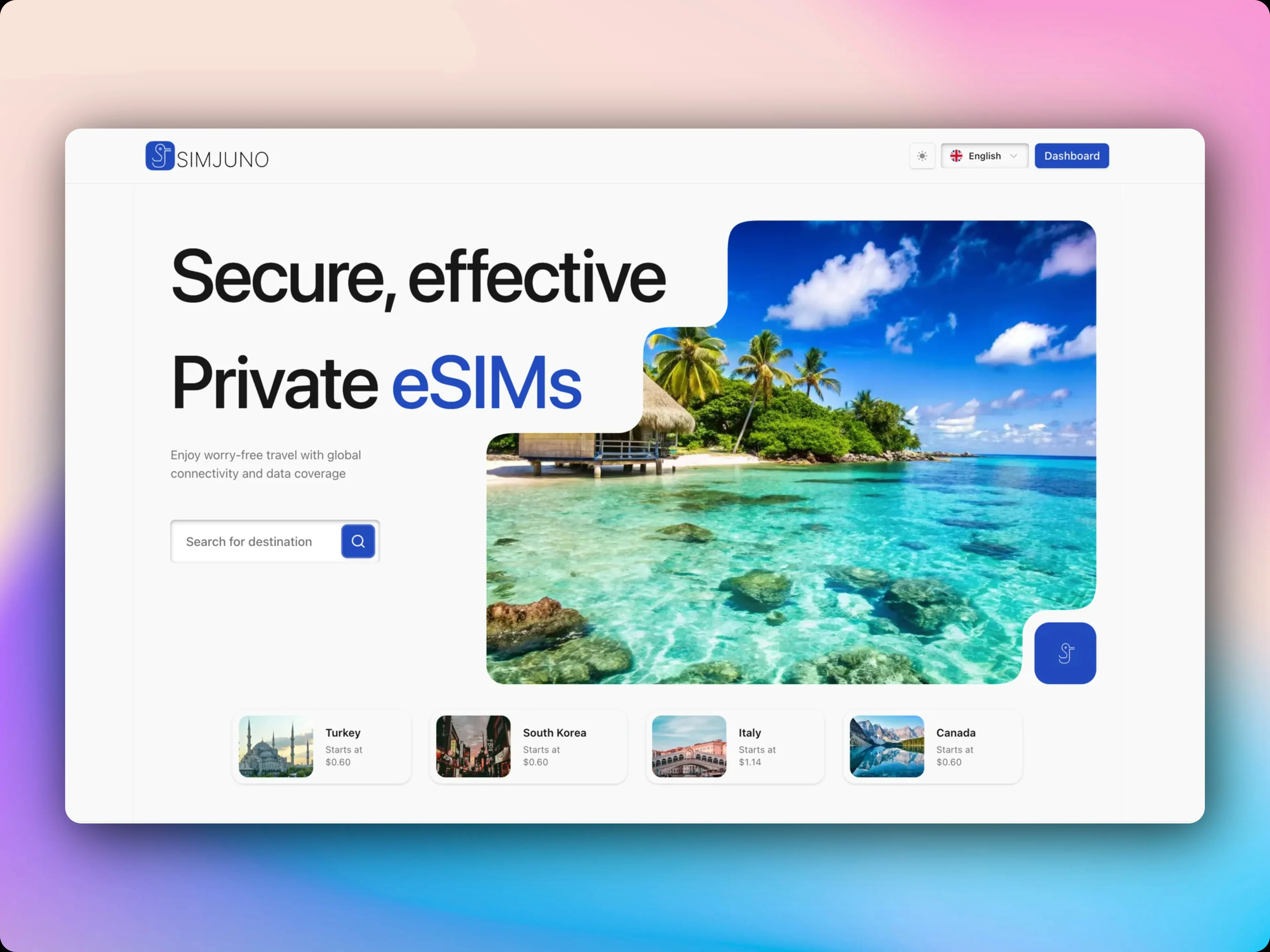 Travel eSIM product landing page