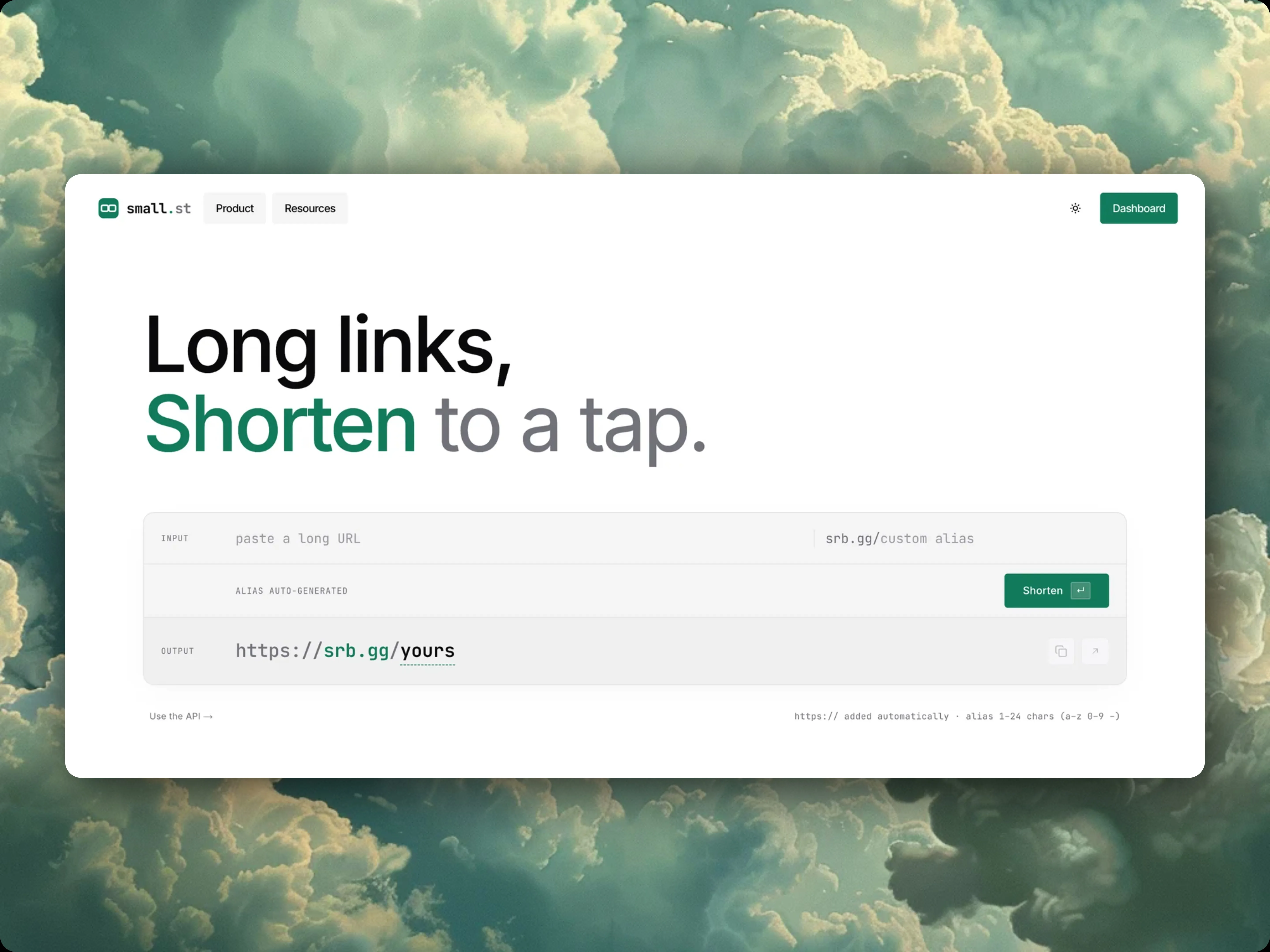 URL-shortener product landing page